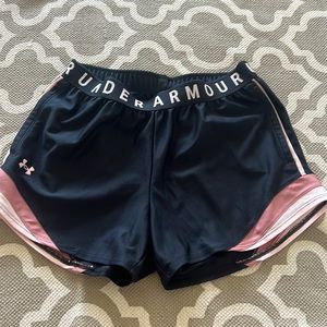 Black under armour shorts with pink details